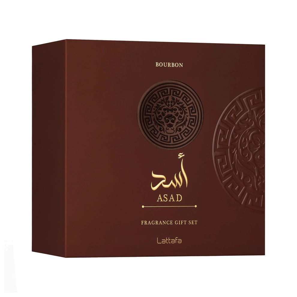 Coffret Asad Bourbon – Eau de Parfum + Vaporisateur Voyage + Gel Douche