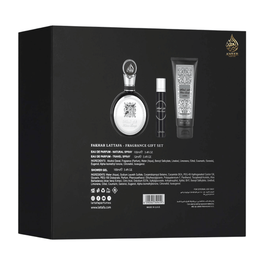 Coffret Fakhar Lattafa – Eau de Parfum + Vaporisateur Voyage + Gel Douche