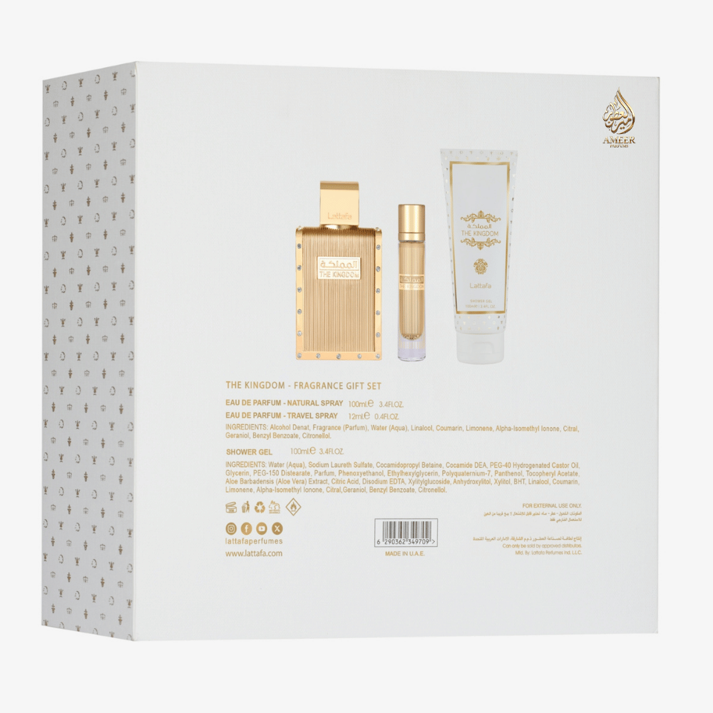 Coffret Lattafa The Kingdom Men – Eau de Parfum + Format Poche + Gel Douche