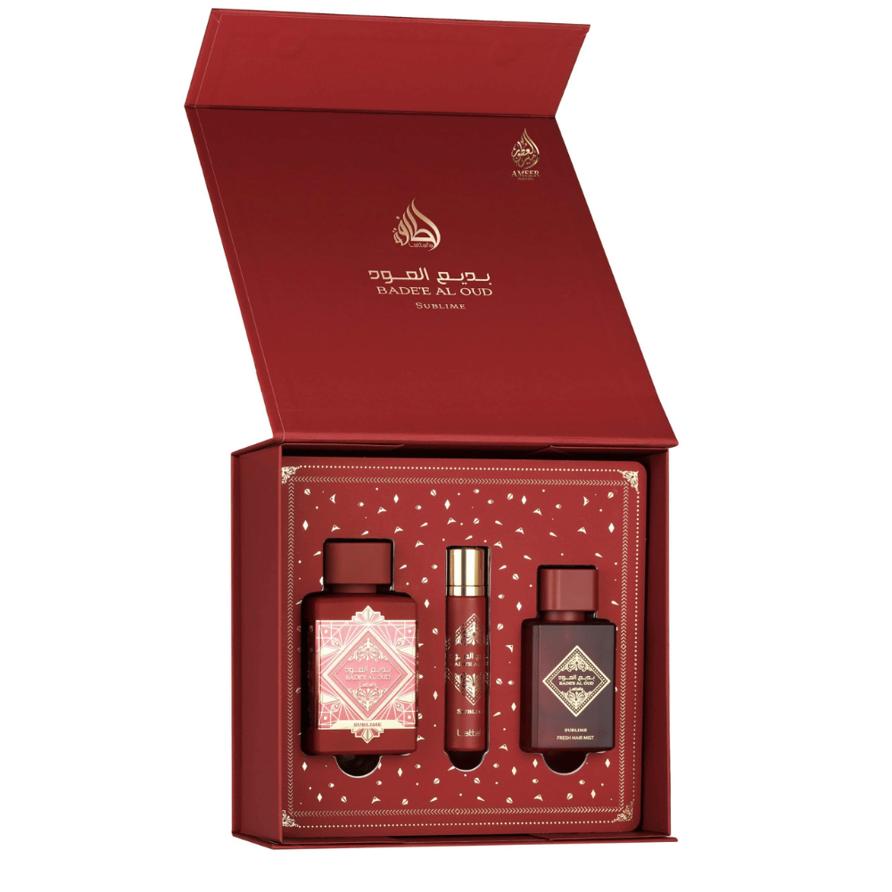 Coffret Lattafa Badee Al Oud Sublime – Eau de Parfum + Format Poche + Brume Capillaire