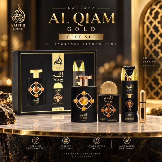 Giftset Lattafa Coffret Al Qiam Gold – Ensemble parfumé 4 pièces