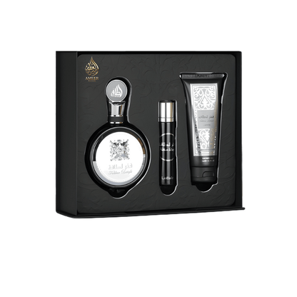 Coffret Fakhar Lattafa – Eau de Parfum + Vaporisateur Voyage + Gel Douche