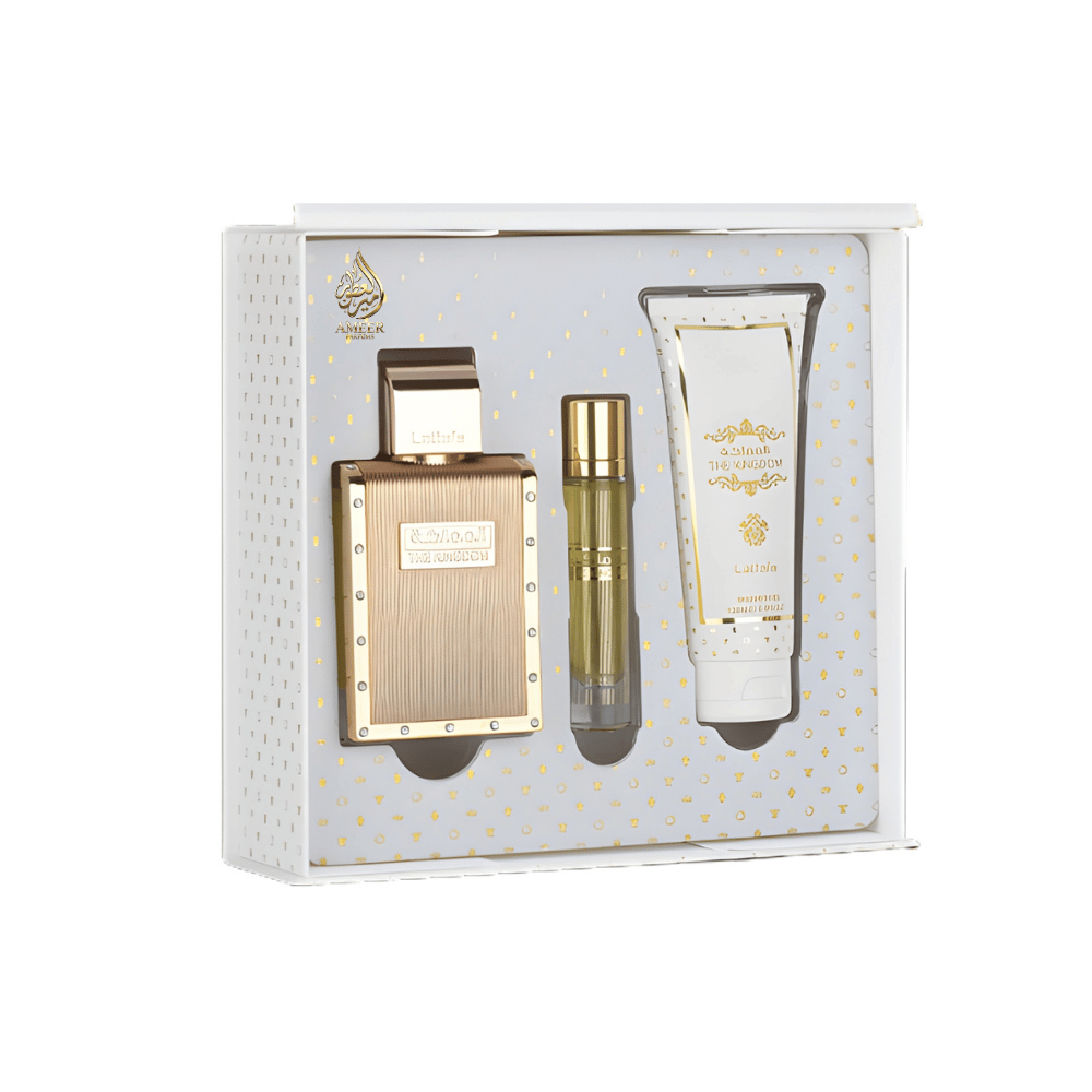 Coffret Lattafa The Kingdom Men – Eau de Parfum + Format Poche + Gel Douche