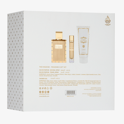Coffret Lattafa The Kingdom Men – Eau de Parfum + Format Poche + Gel Douche