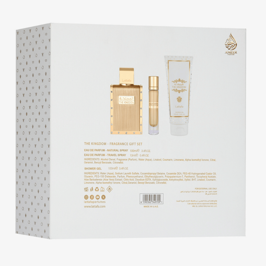 Coffret Lattafa The Kingdom Men – Eau de Parfum + Format Poche + Gel Douche
