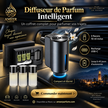 Diffuseur de Parfum Intelligent pour Voiture – 3 Modes + 3 Recharges 10 ml
