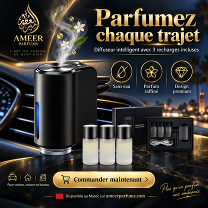 Diffuseur de Parfum Intelligent pour Voiture – 3 Modes + 3 Recharges 10 ml